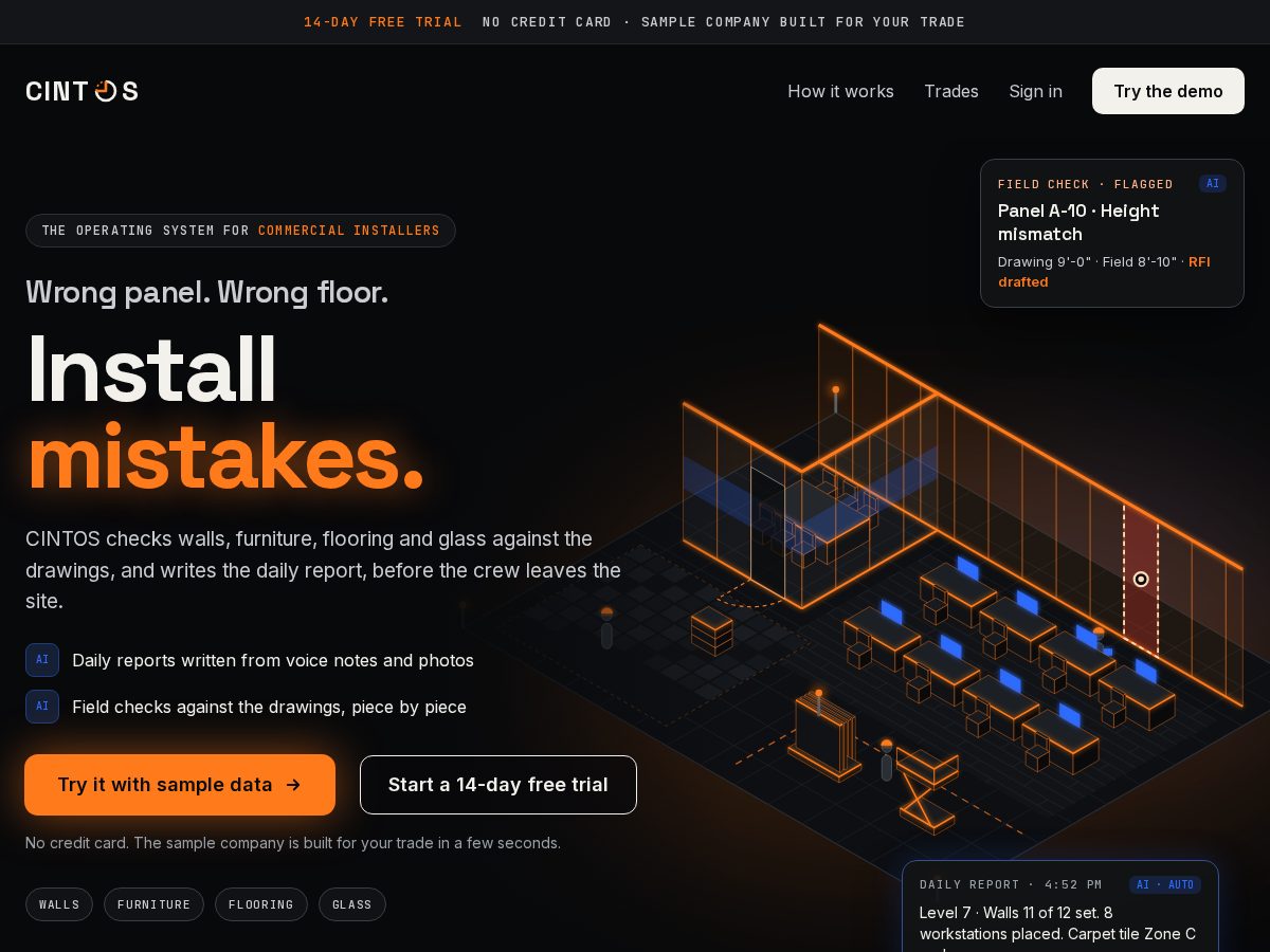 Landing-page snapshot of cintos.app