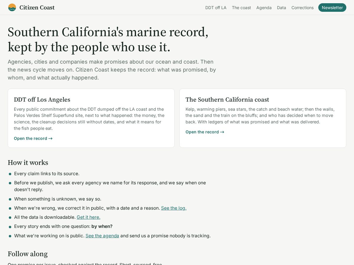 Landing-page snapshot of citizencoast.com