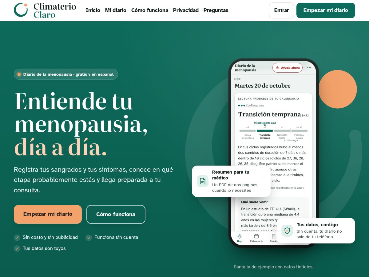 Landing-page snapshot of climaterioclaro.com