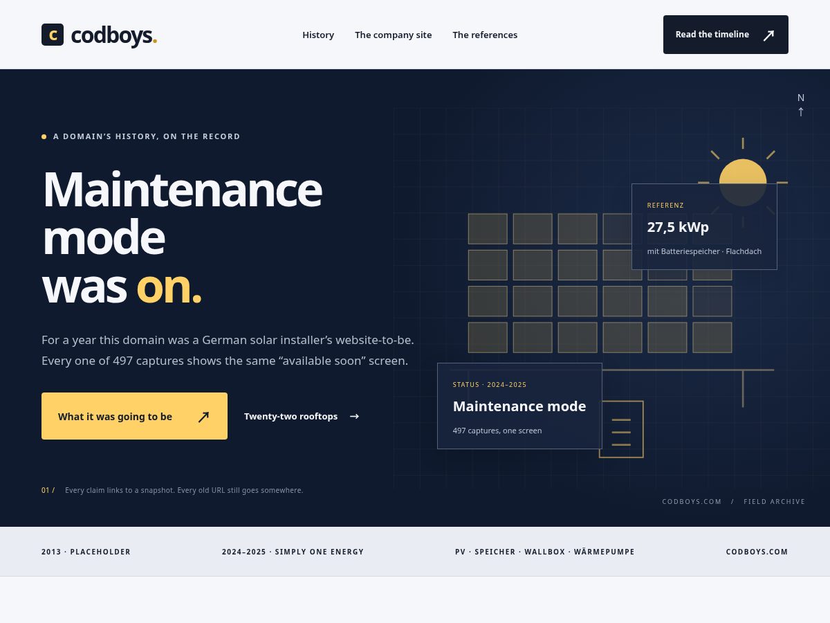 Landing-page snapshot of codboys.com