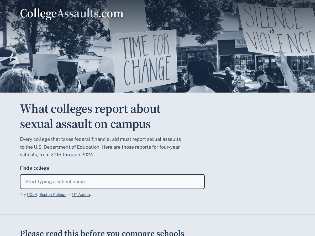 Landing-page snapshot of collegeassaults.com