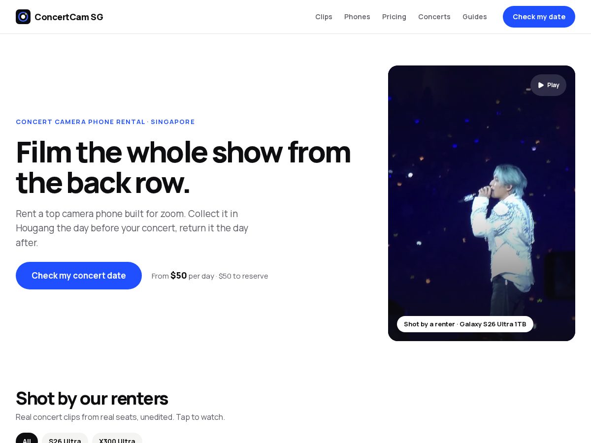 Landing-page snapshot of concertcamsg.com