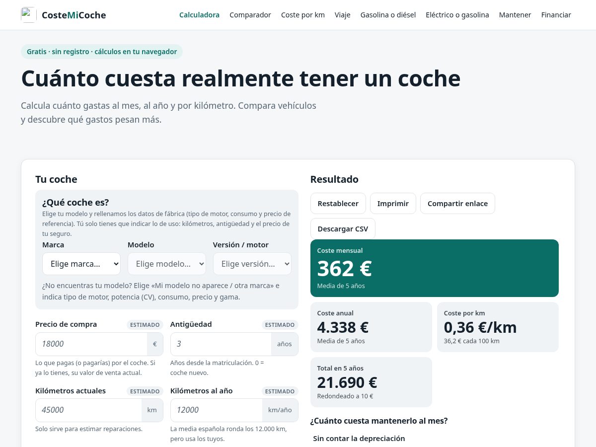 Landing-page snapshot of costemicoche.com