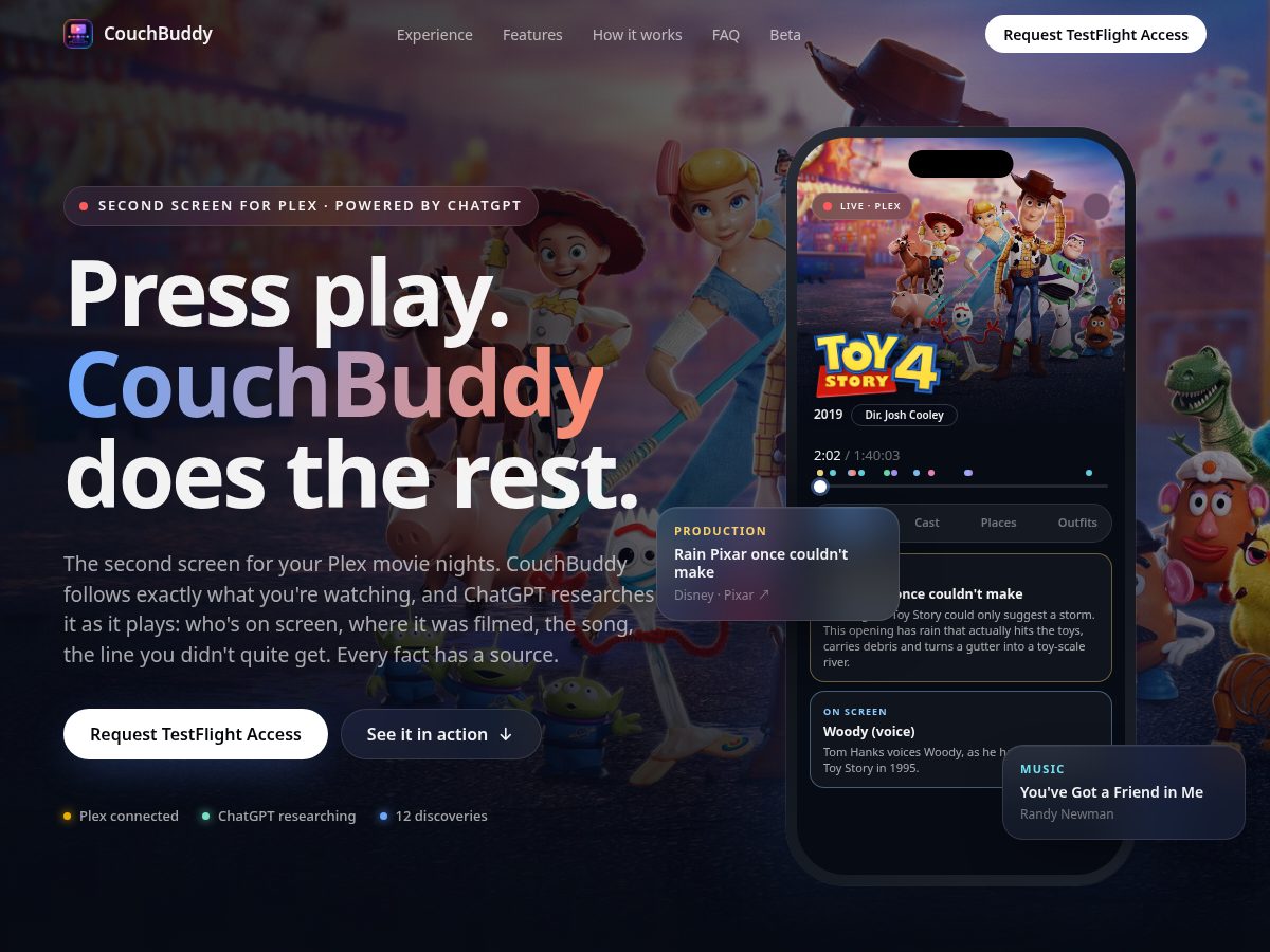 Landing-page snapshot of couchbuddy.app