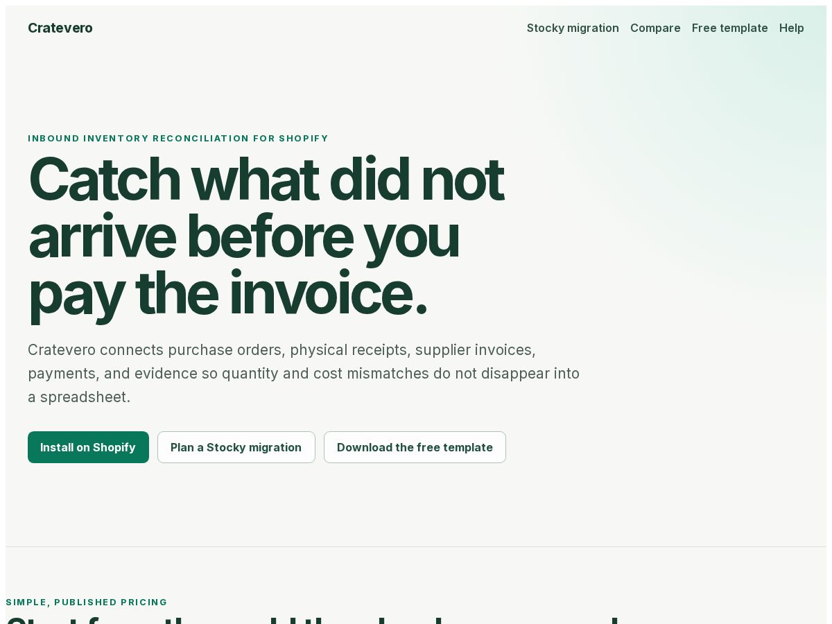 Landing-page snapshot of cratevero.app