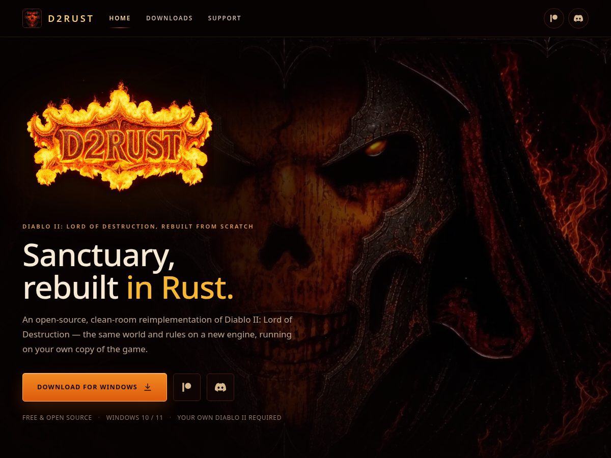 Landing-page snapshot of d2rust.com
