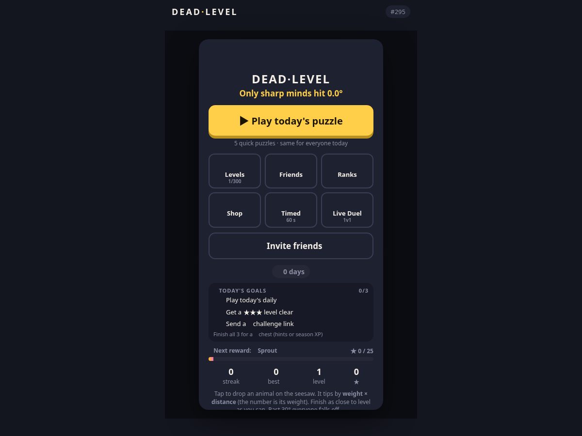 Landing-page snapshot of deadlevelgame.com