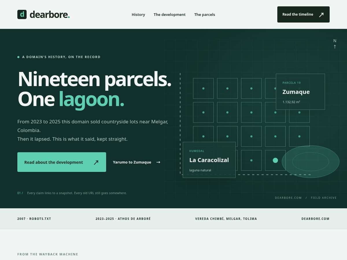 Landing-page snapshot of dearbore.com