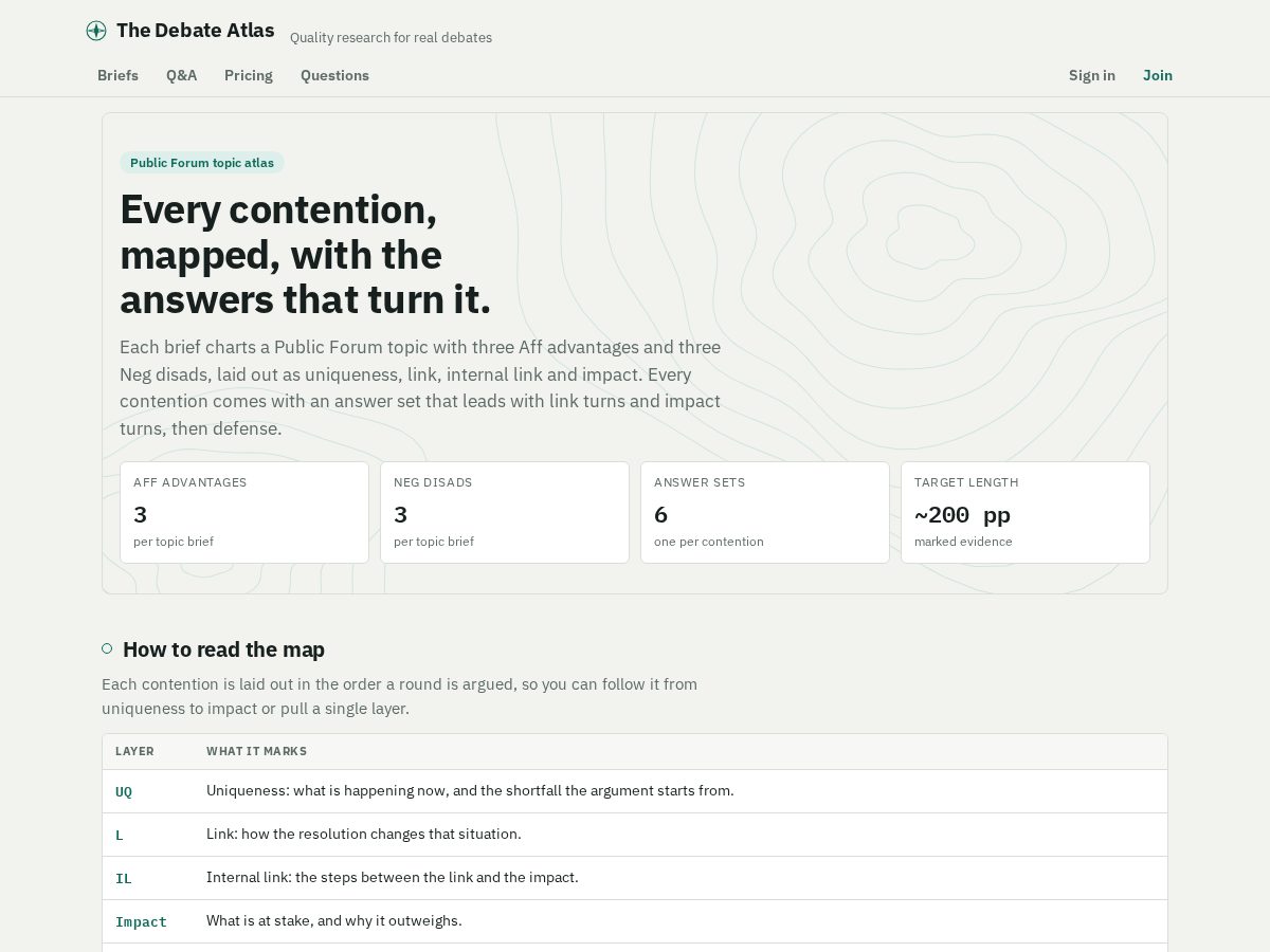 Landing-page snapshot of debateatlas.com