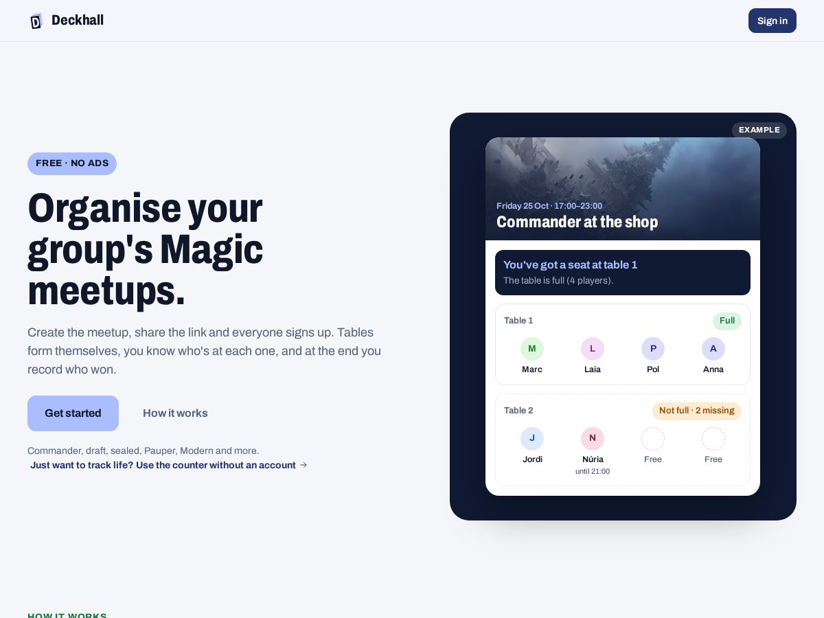 Landing-page snapshot of deckhall.app