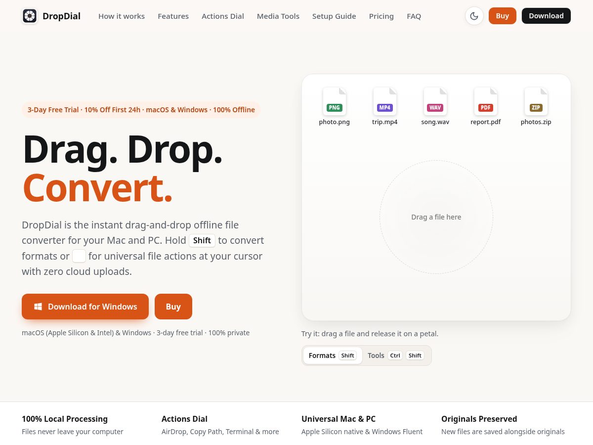 Landing-page snapshot of dropdial.app