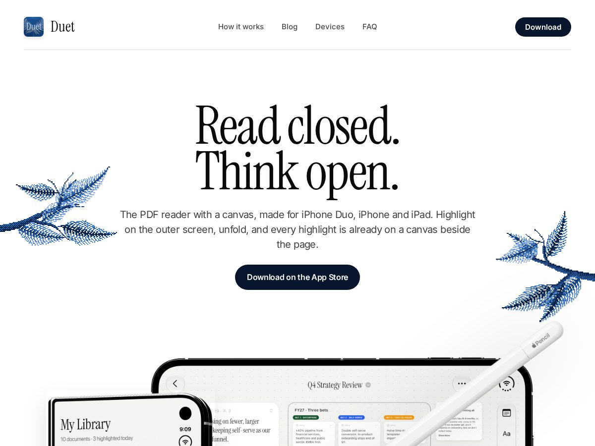 Landing-page snapshot of duetreader.app