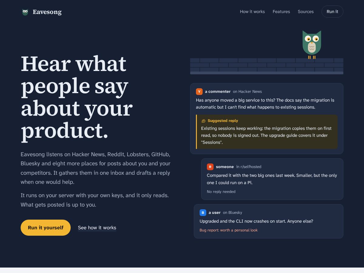 Landing-page snapshot of eavesong.com