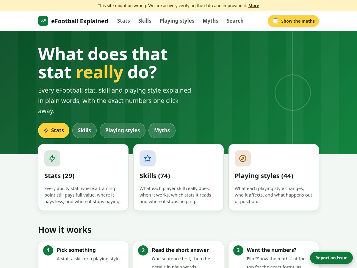Landing-page snapshot of efootballexplained.com
