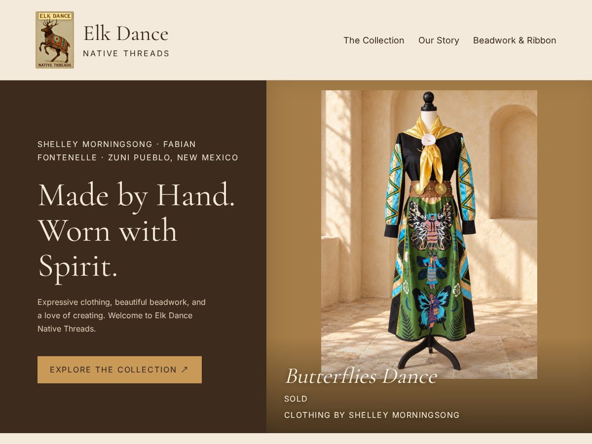 Landing-page snapshot of elkdancenativethreadsonline.com