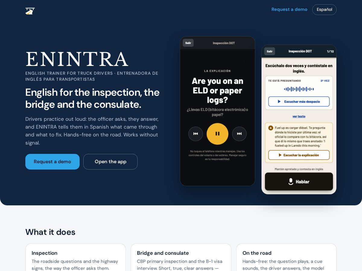 Landing-page snapshot of enintra.com
