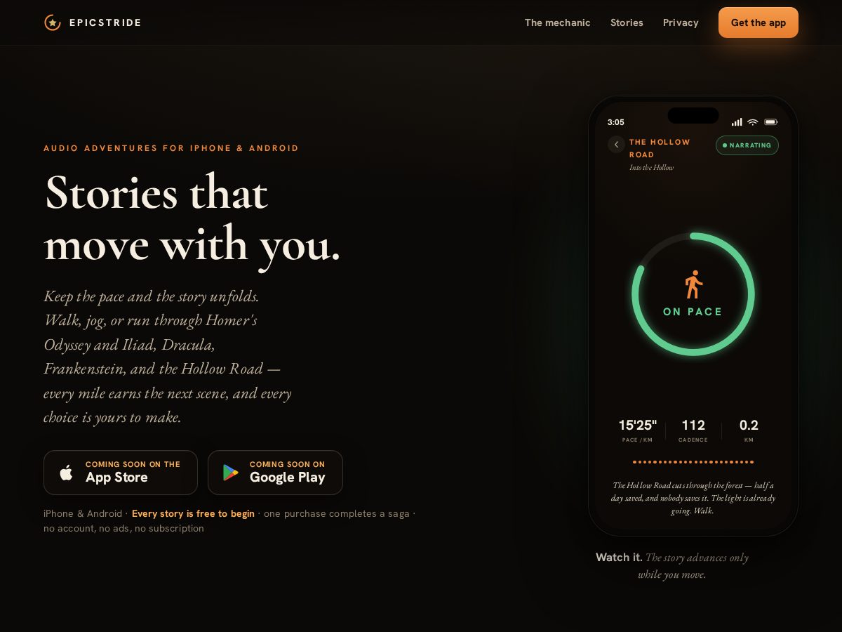 Landing-page snapshot of epicstride.app