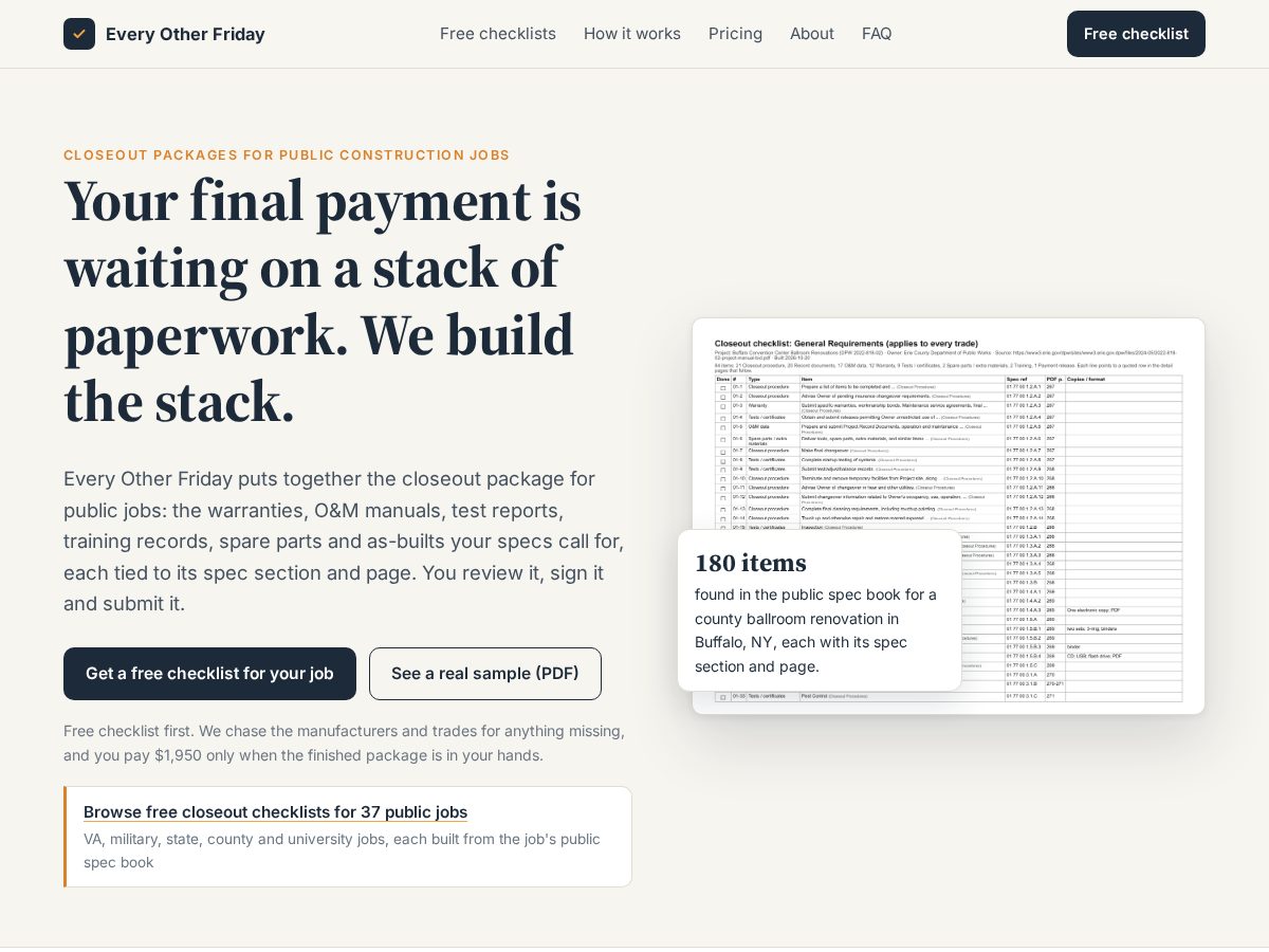Landing-page snapshot of everyotherfridayhq.com