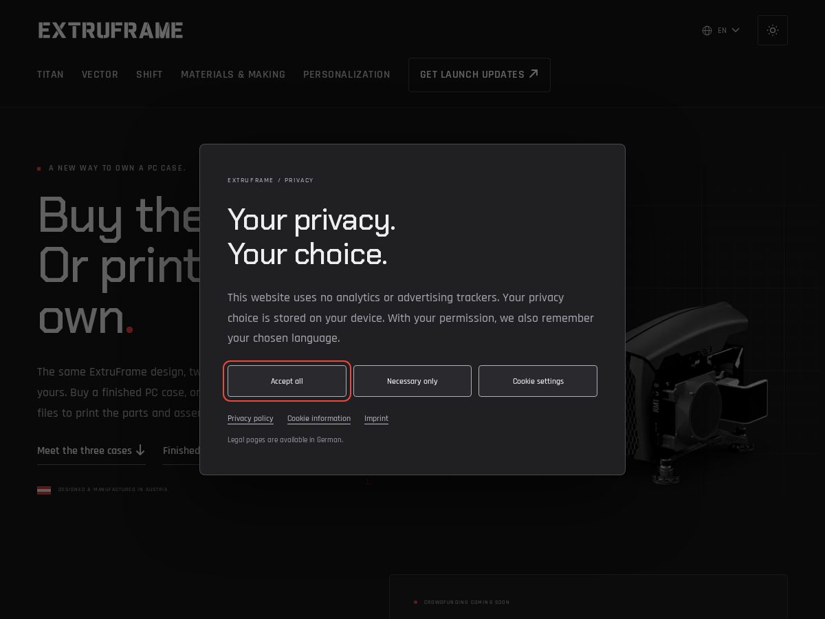 Landing-page snapshot of extruframe.com