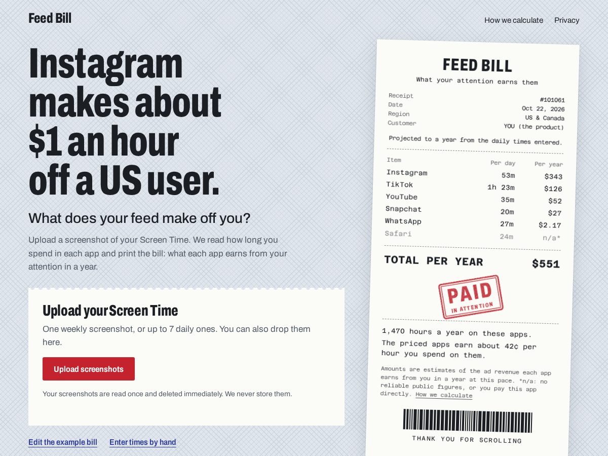 Landing-page snapshot of feedbill.link