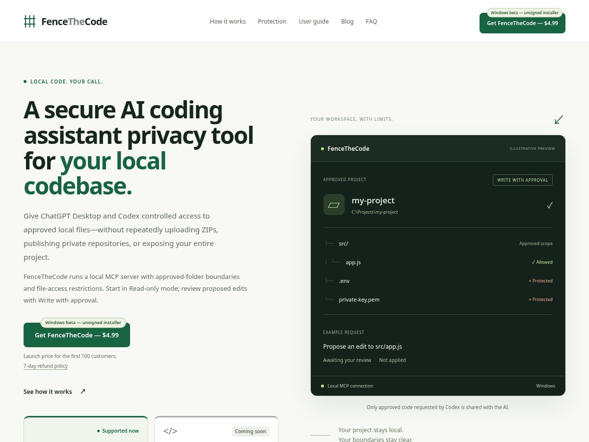 Landing-page snapshot of fencethecode.com