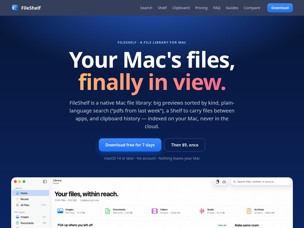 Landing-page snapshot of fileshelf.app