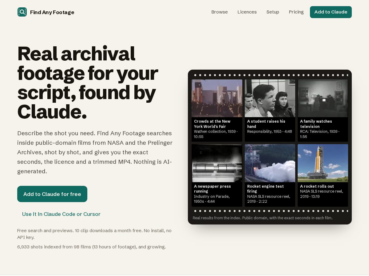 Landing-page snapshot of findanyfootage.com