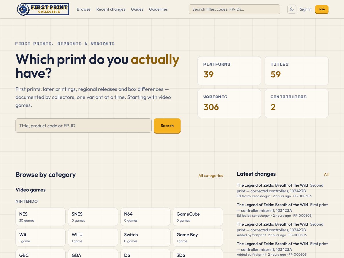 Landing-page snapshot of firstprintcollecting.com