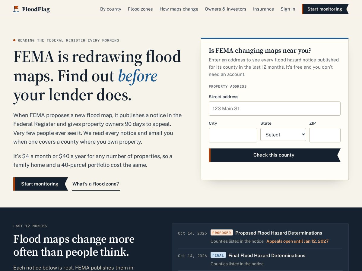 Landing-page snapshot of floodflag.com