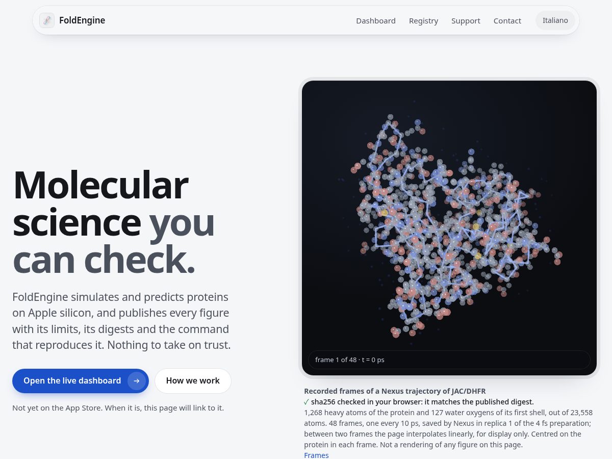 Landing-page snapshot of foldengine.science