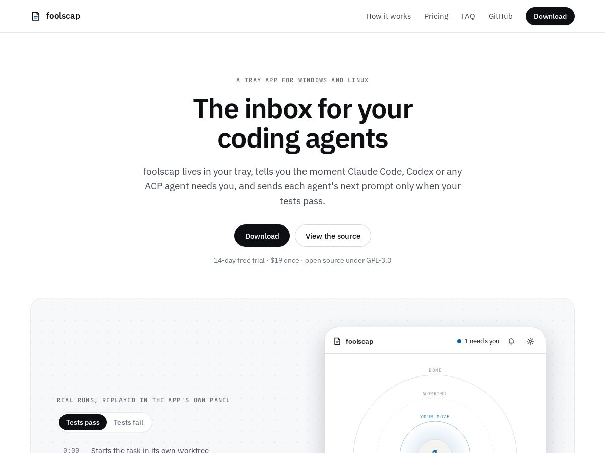 Landing-page snapshot of foolscap.dev
