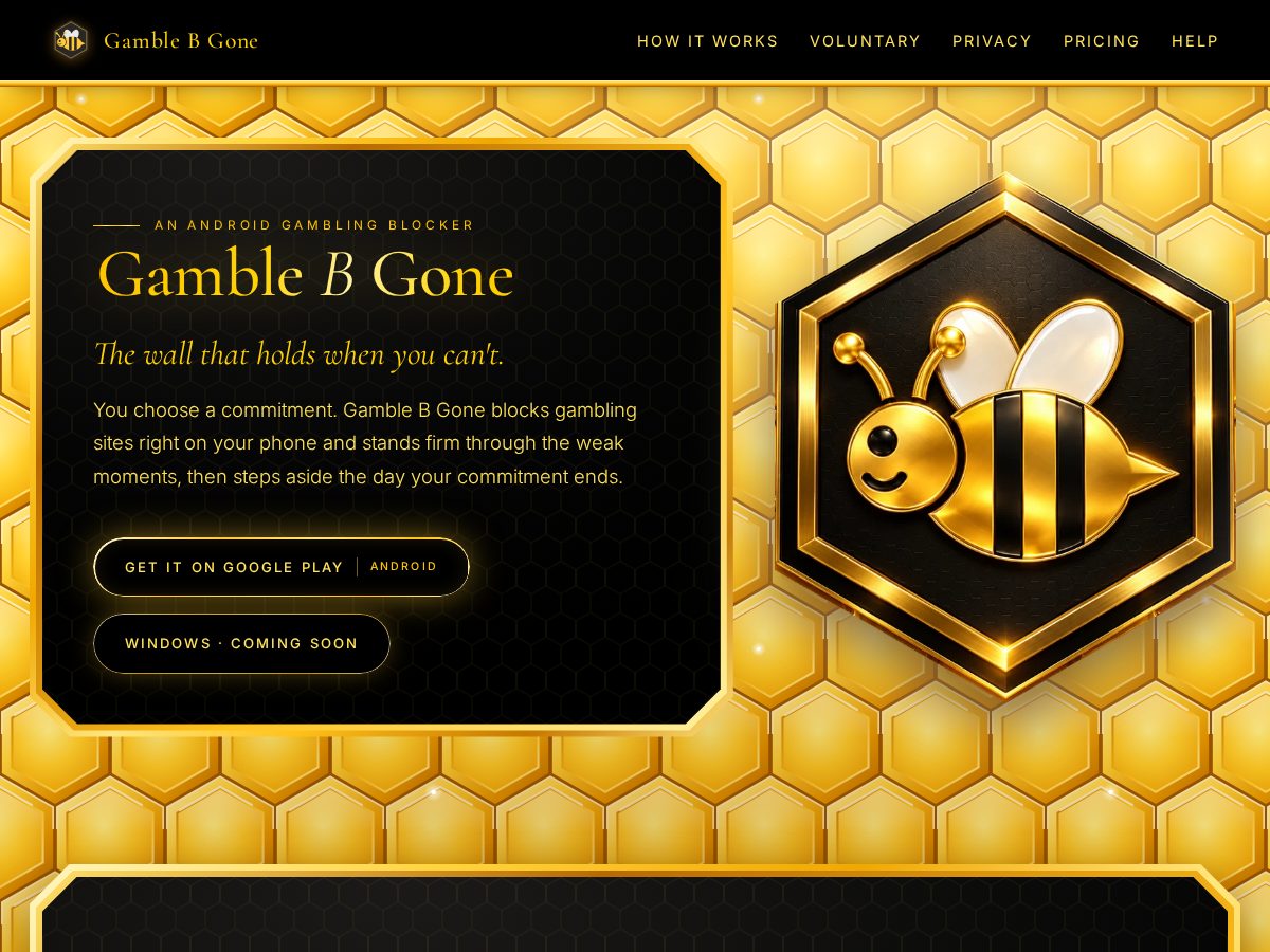 Landing-page snapshot of gamblebgone.com