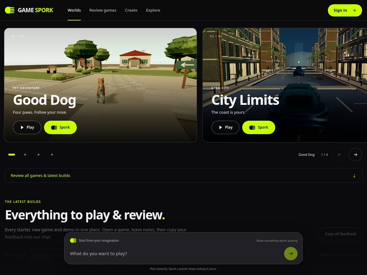 Landing-page snapshot of gamespork.com