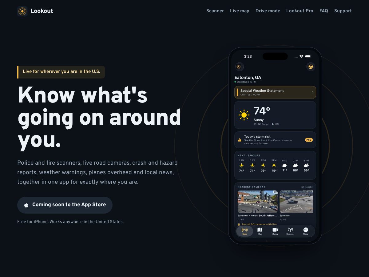 Landing-page snapshot of getlookoutapp.com