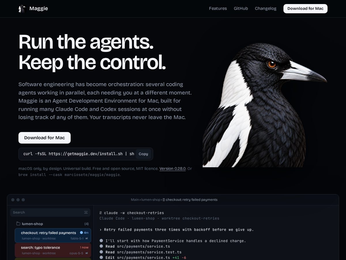 Landing-page snapshot of getmaggie.dev