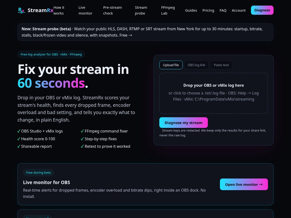 Landing-page snapshot of getstreamrx.com