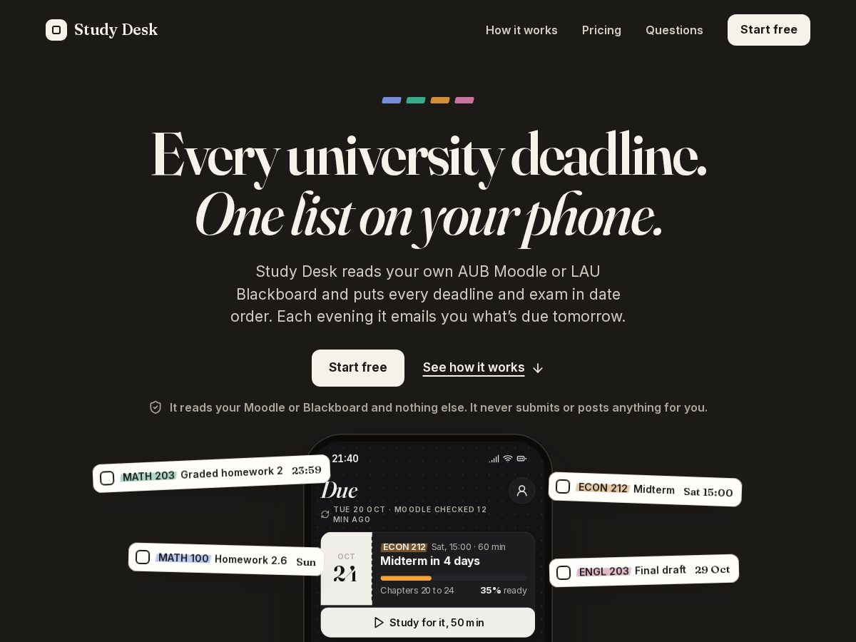 Landing-page snapshot of getstudydesk.com