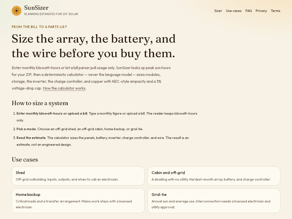 Landing-page snapshot of getsunsizer.com