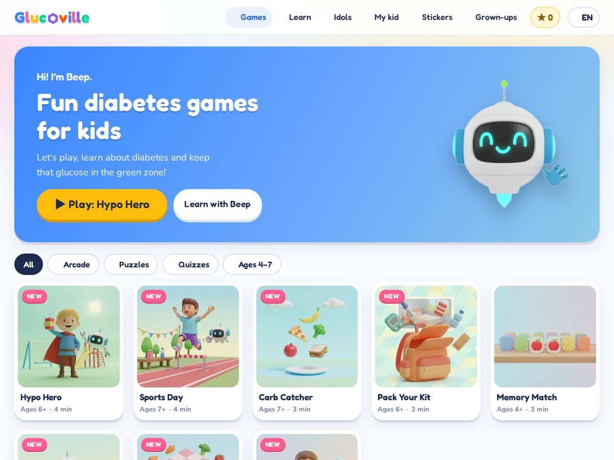 Landing-page snapshot of glucoville.com