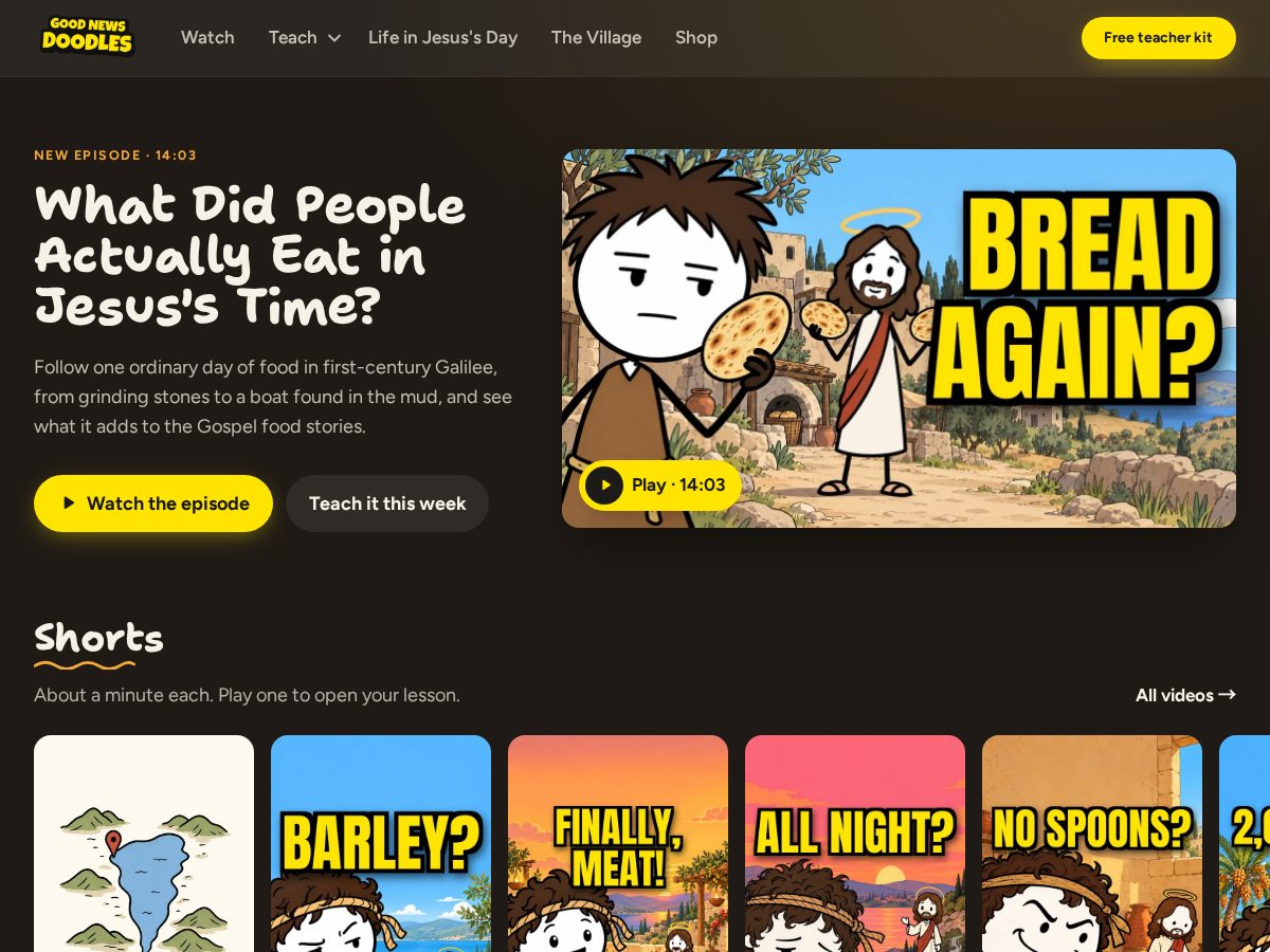 Landing-page snapshot of goodnewsdoodles.com