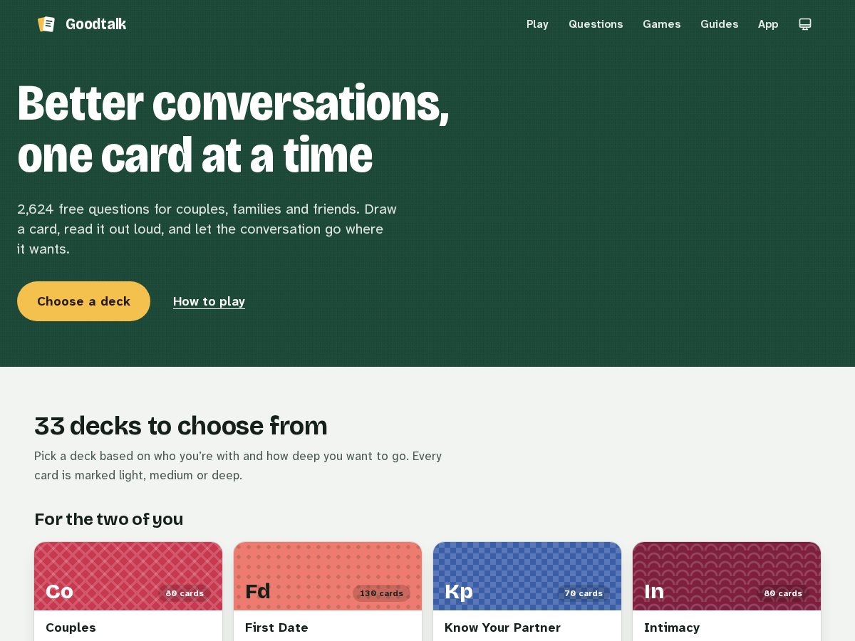 Landing-page snapshot of goodtalkcards.com