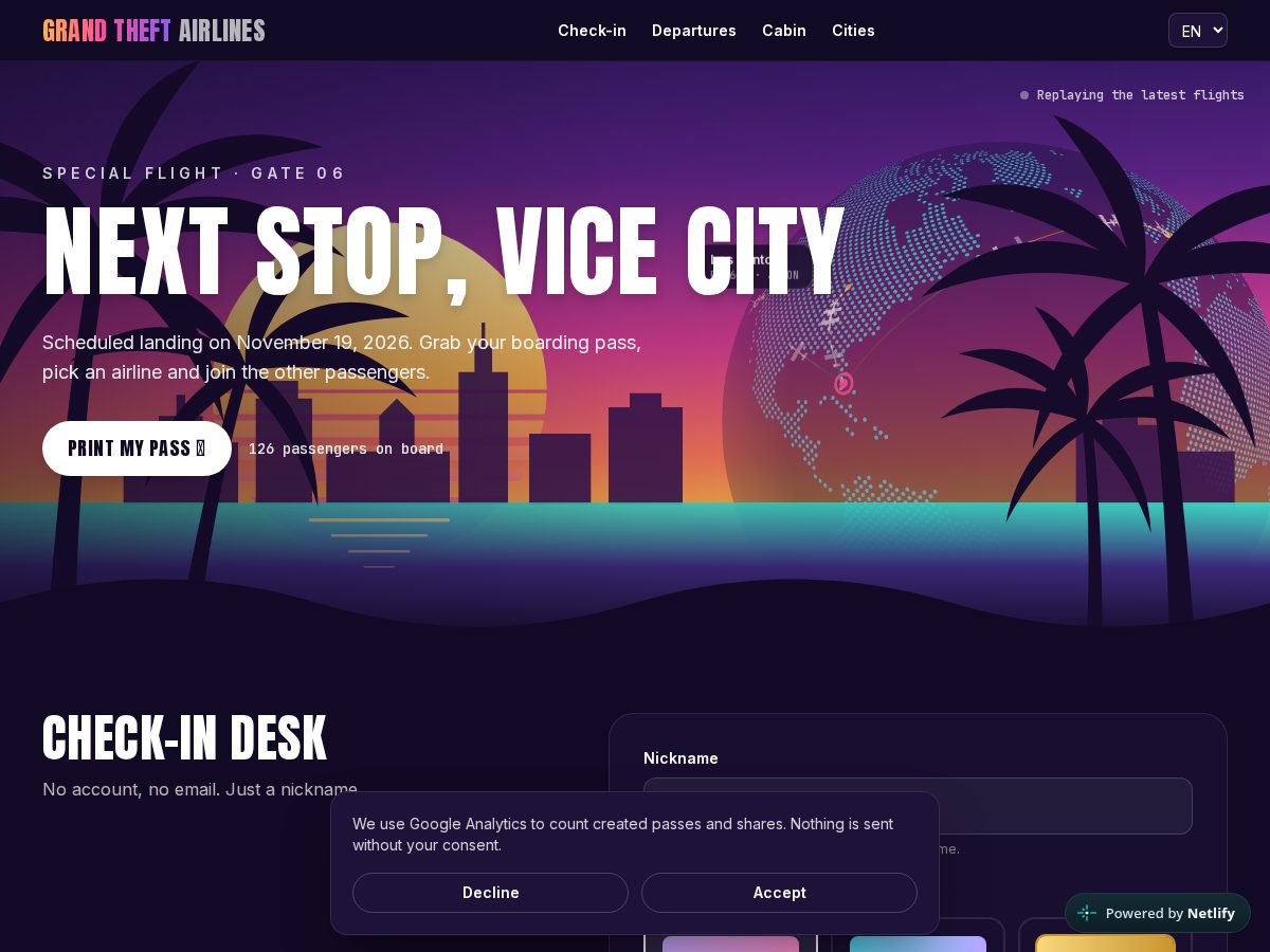 Landing-page snapshot of grandtheftairlines.com