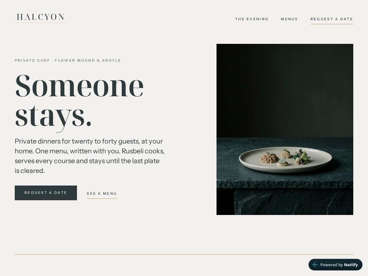 Landing-page snapshot of halcyonprivatedining.com