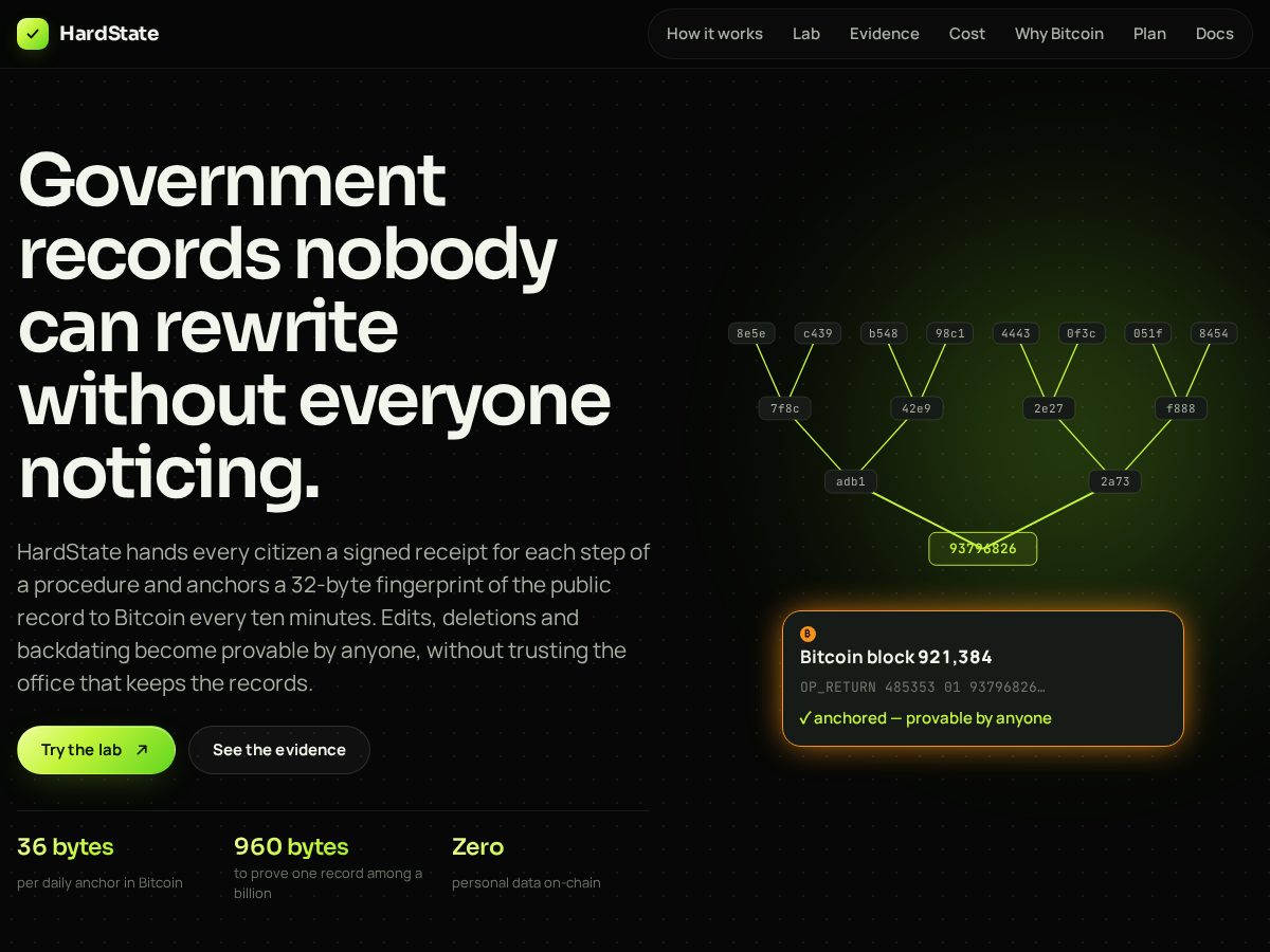 Landing-page snapshot of hardstate.net