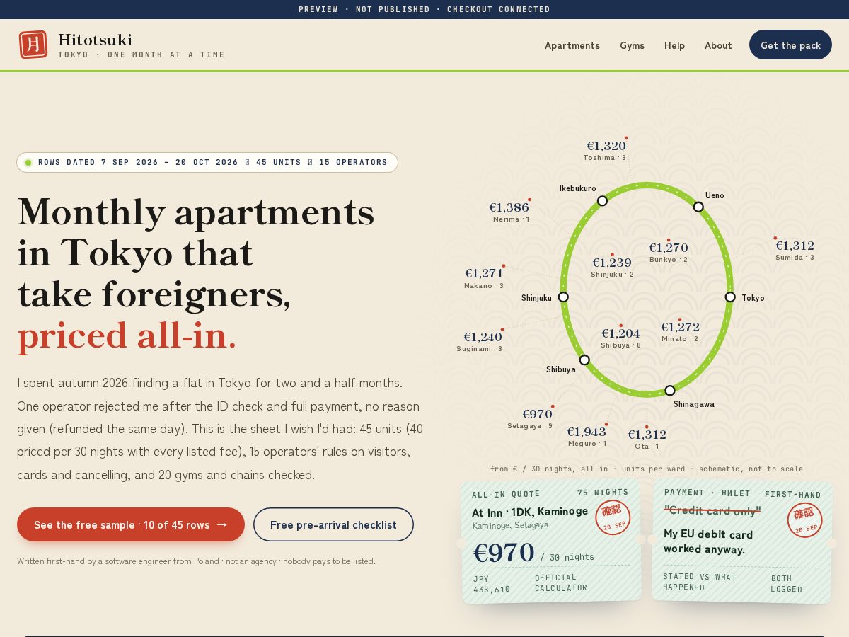 Landing-page snapshot of hitotsukitokyo.com