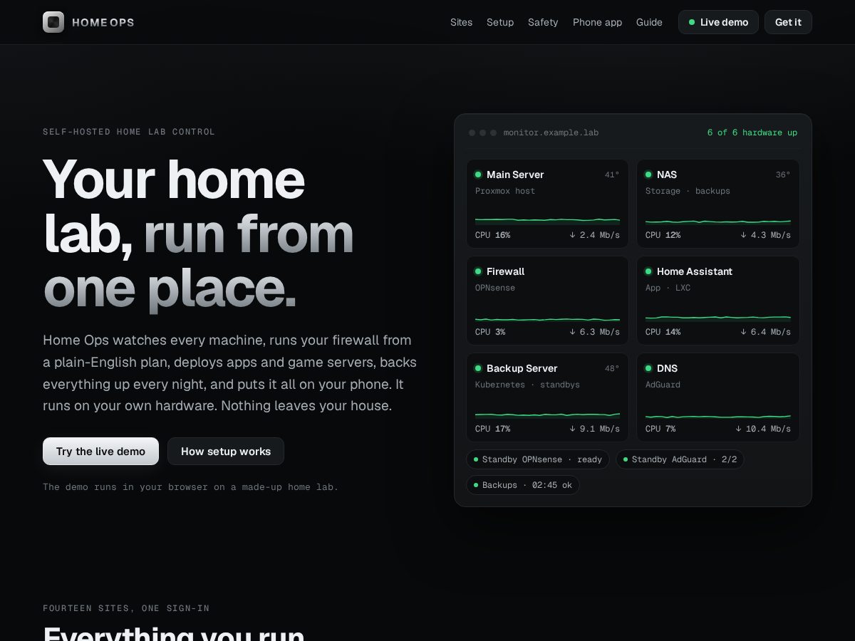 Landing-page snapshot of homeops.software