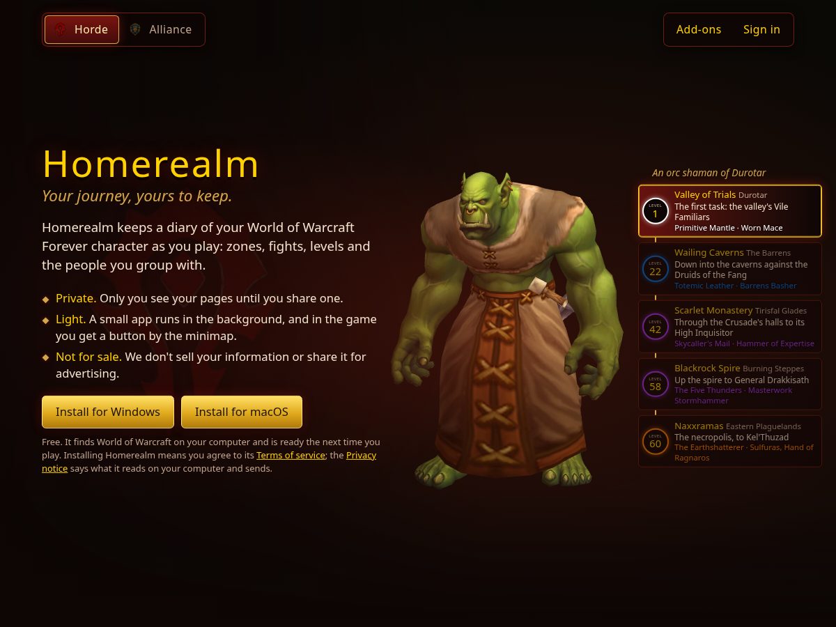 Landing-page snapshot of homerealm.app