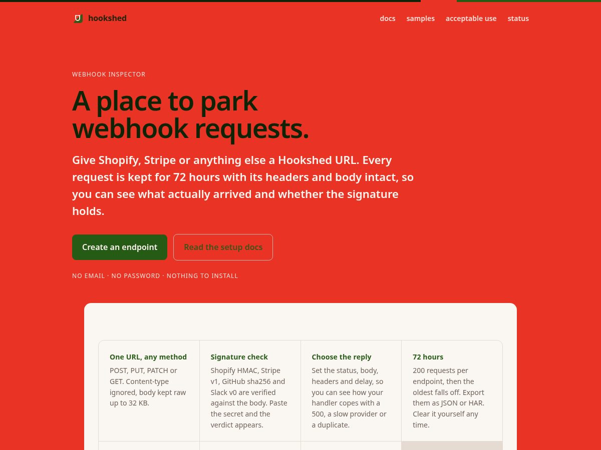 Landing-page snapshot of hookshed.com