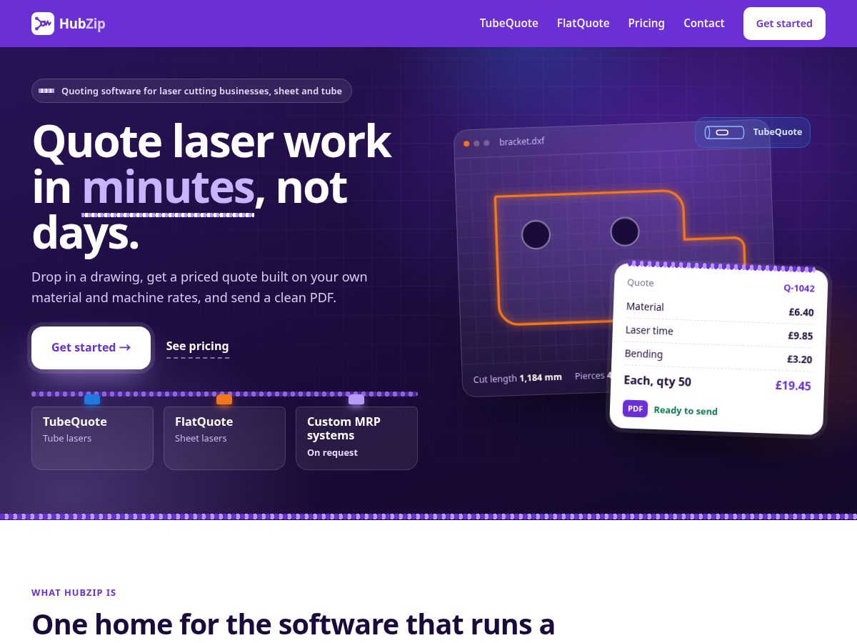 Landing-page snapshot of hubzip.dev