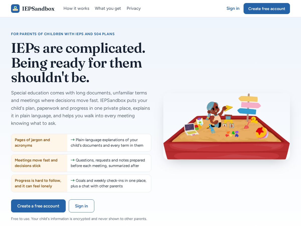 Landing-page snapshot of iepsandbox.com